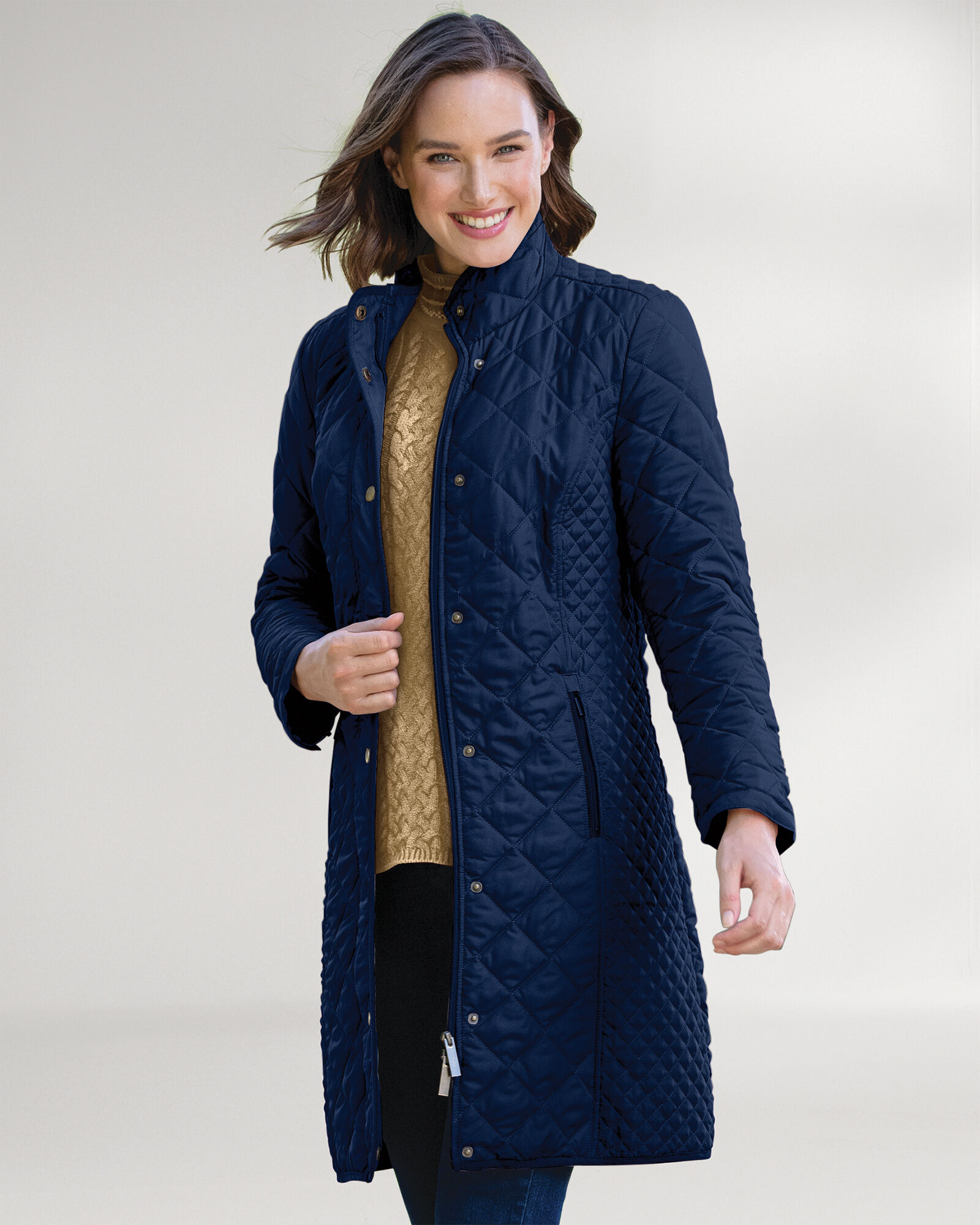 Navy three quarter length coat store
