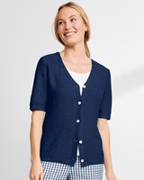 Linen/Cotton Elbow-Sleeve Cardigan  thumbnail number 1