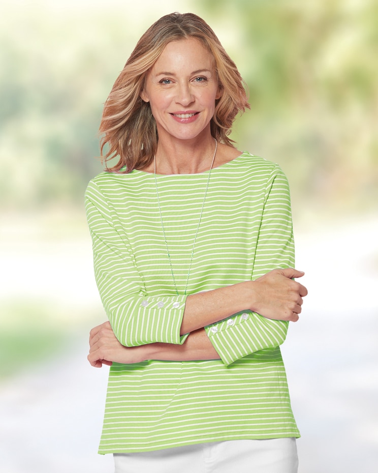 Coastal Cotton Striped Bateau-Neck Tee image number 1