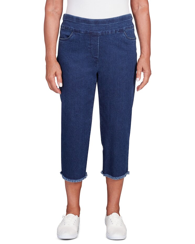 Alfred Dunner® Classics Black Denim Fringe Capri Pant image number 1