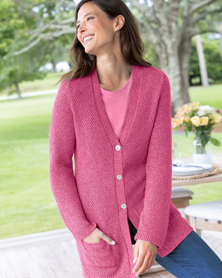 Cotton Seedstitch V-Neck Cardigan image number 1