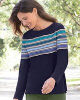Striped-Yoke Bateau-Neck Tee thumbnail number 1