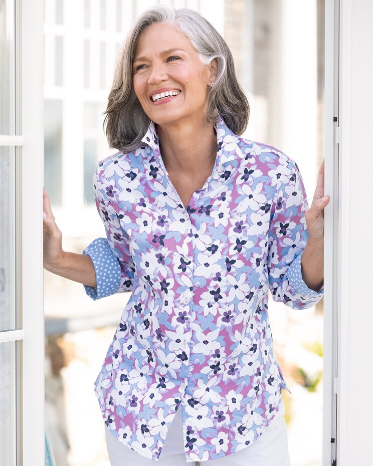 Foxcroft Painted Floral Non-Iron Shirt image number 1
