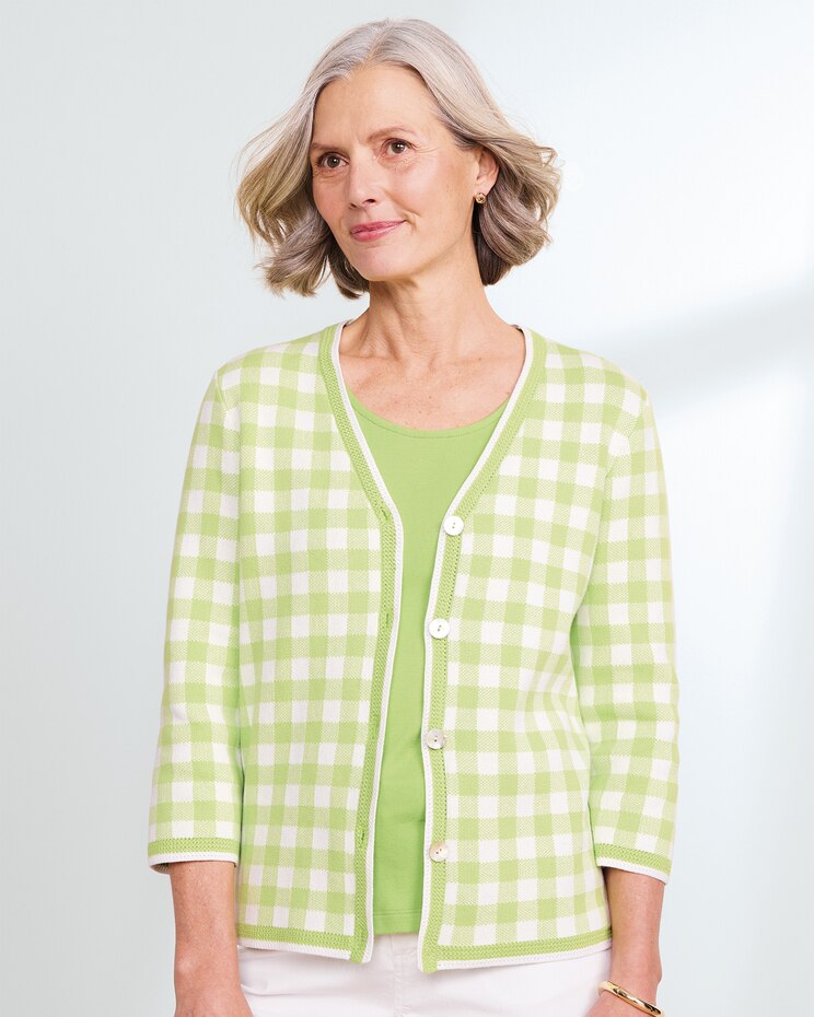 Bayside Cotton Gingham Check Cardigan  image number 1