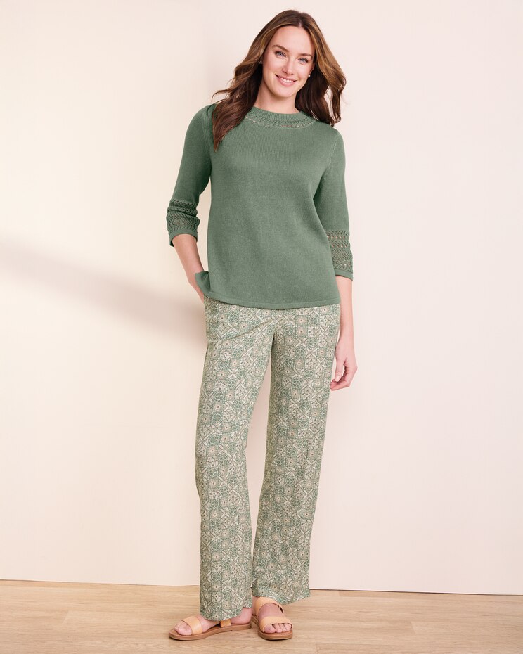 Linen/Cotton Crochet-Trim Pullover  image number 2