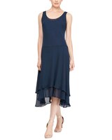 S.L. Fashions Tea Length Embroidered A-Line Dress with Illusion Neckline thumbnail number 3