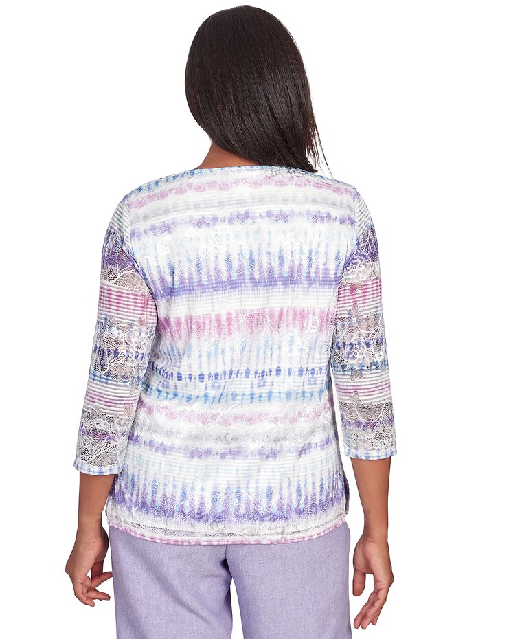Alfred Dunner® Isn't It Romantic Ikat Biadere Crew Neck Top with Necklace image number 2