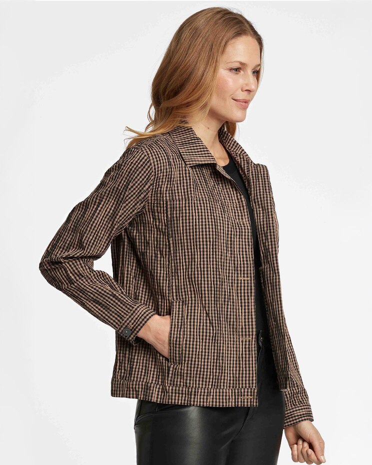 Foxcroft Thelma Mini Gigham Crinkle Jean Jacket image number 5