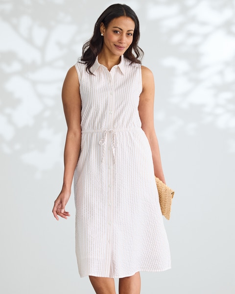 Seaside Stripe Seersucker Shirt Dress