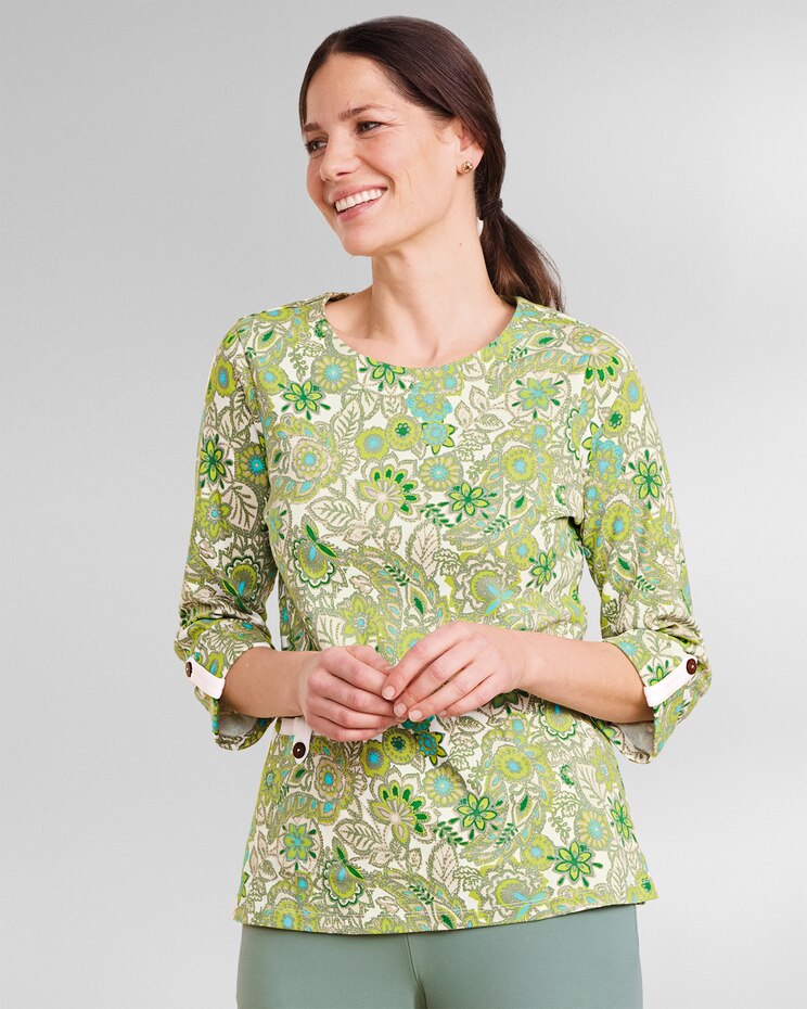 Essential Cotton Sedona Batik-Print Roll-Sleeve Tee  image number 1