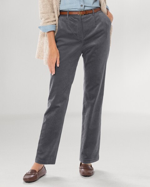 Stretch Wide-Wale Corduroy Fly-Front Pants