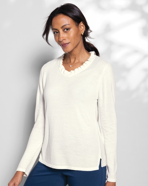 Spindrift Ruffled V-Neck Sweater