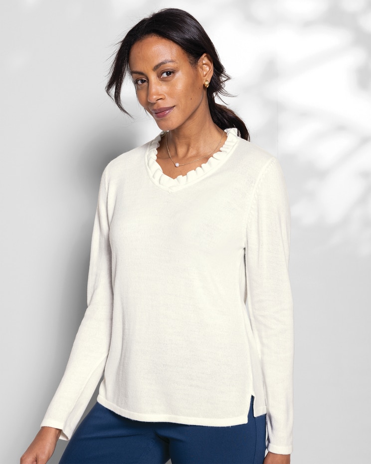 Spindrift Ruffled V-Neck Sweater image number 1