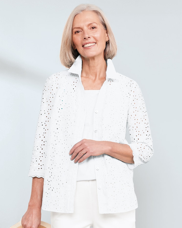 Scallop-Trimmed Eyelet Shirt image number 1