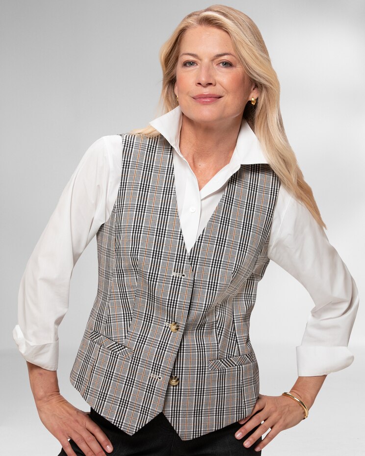 Washable Gabardine Mini Plaid Vest image number 1