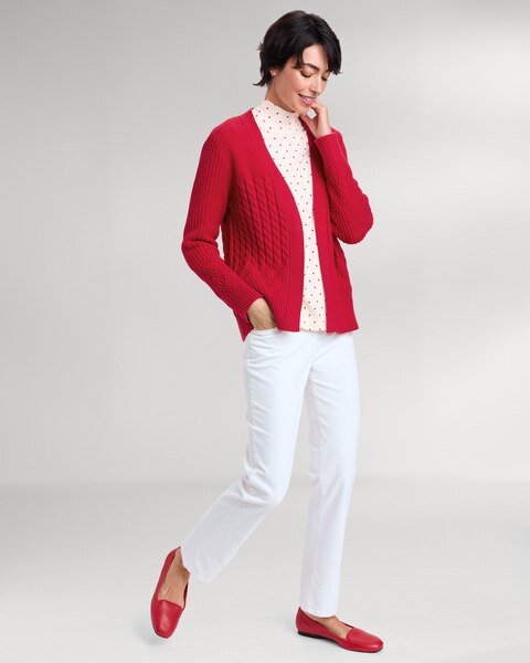 Cozy Cotton Mixed-Stitch Open Cardigan Sweater