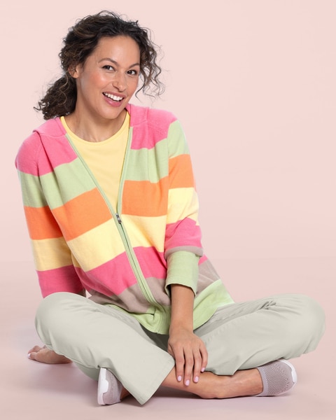Wide Stripe Zip-Front Hoodie