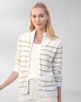 Bayside Cotton Striped Patch-Pocket Zip Cardigan thumbnail number 1