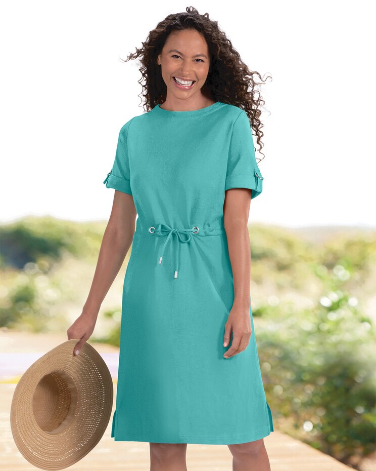 Solid Knit Drawstring-Waist Dress image number 1