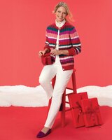 Classic Cabled Wool Striped Cardigan thumbnail number 2