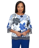 Alfred Dunner® Downtown Vibe Geo Trim Floral Stripe Top thumbnail number 1