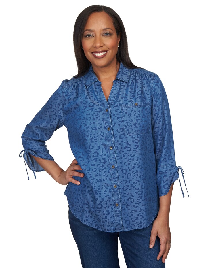 Alfred Dunner® Autumn Weekend Animal Print Tie Sleeve Button Up Top image number 1