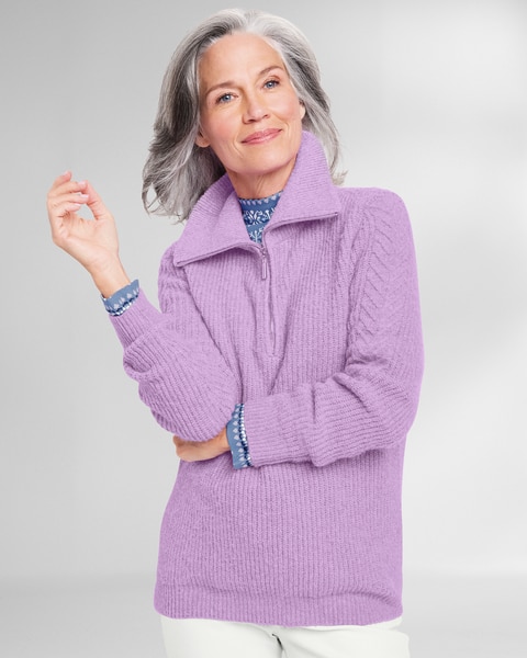 Shaker & Cable Quarter-Zip Sweater