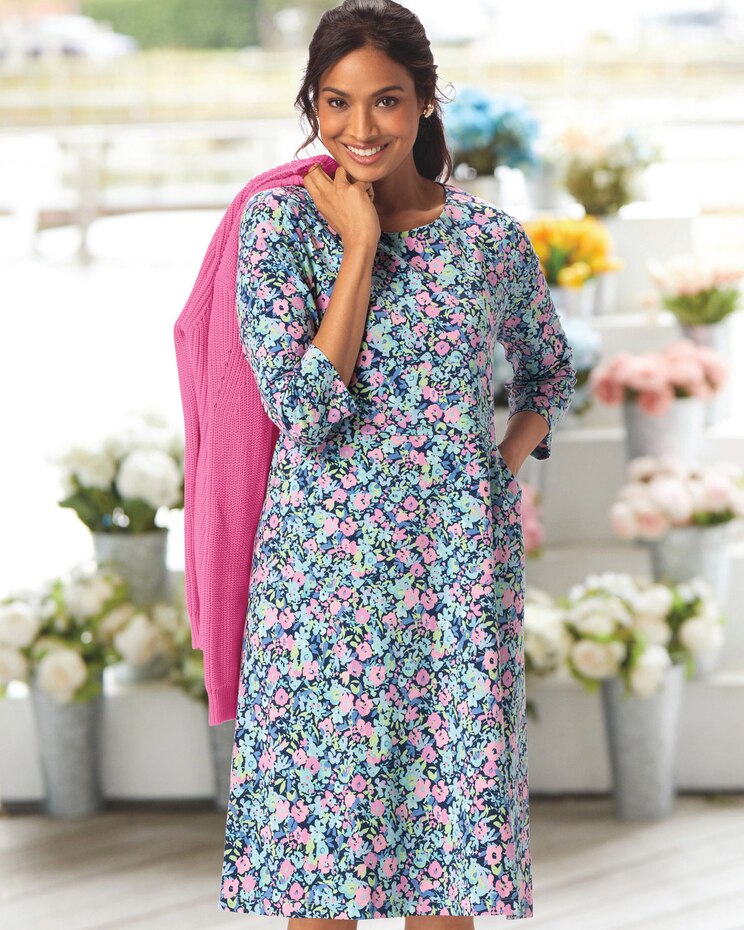 Cottage Floral Fit & Flare Knit Dress image number 1