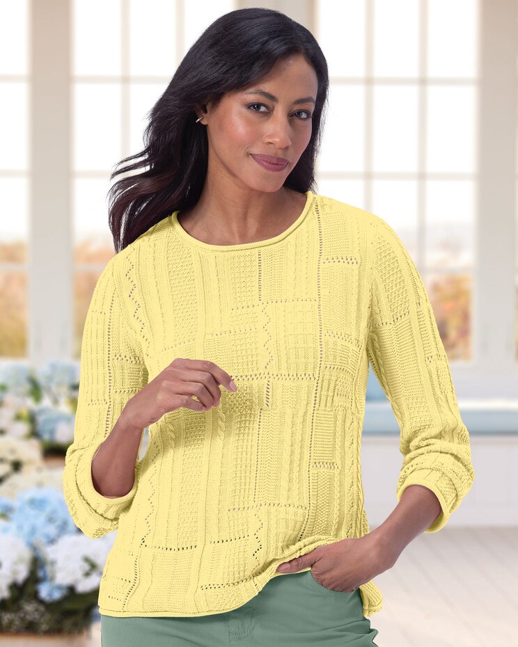 Mixed-Stitched Cotton Roll-Neck Sweater image number 1
