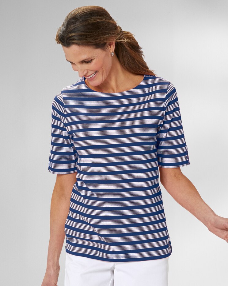 Essential Cotton Stripe Elbow-Sleeve Tee image number 1