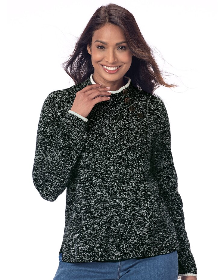 Marled Tipped Side-Button Henley Sweater image number 1