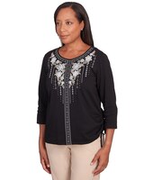 Alfred Dunner® Neutral Territory Embroidered Floral Side Tie Top thumbnail number 3