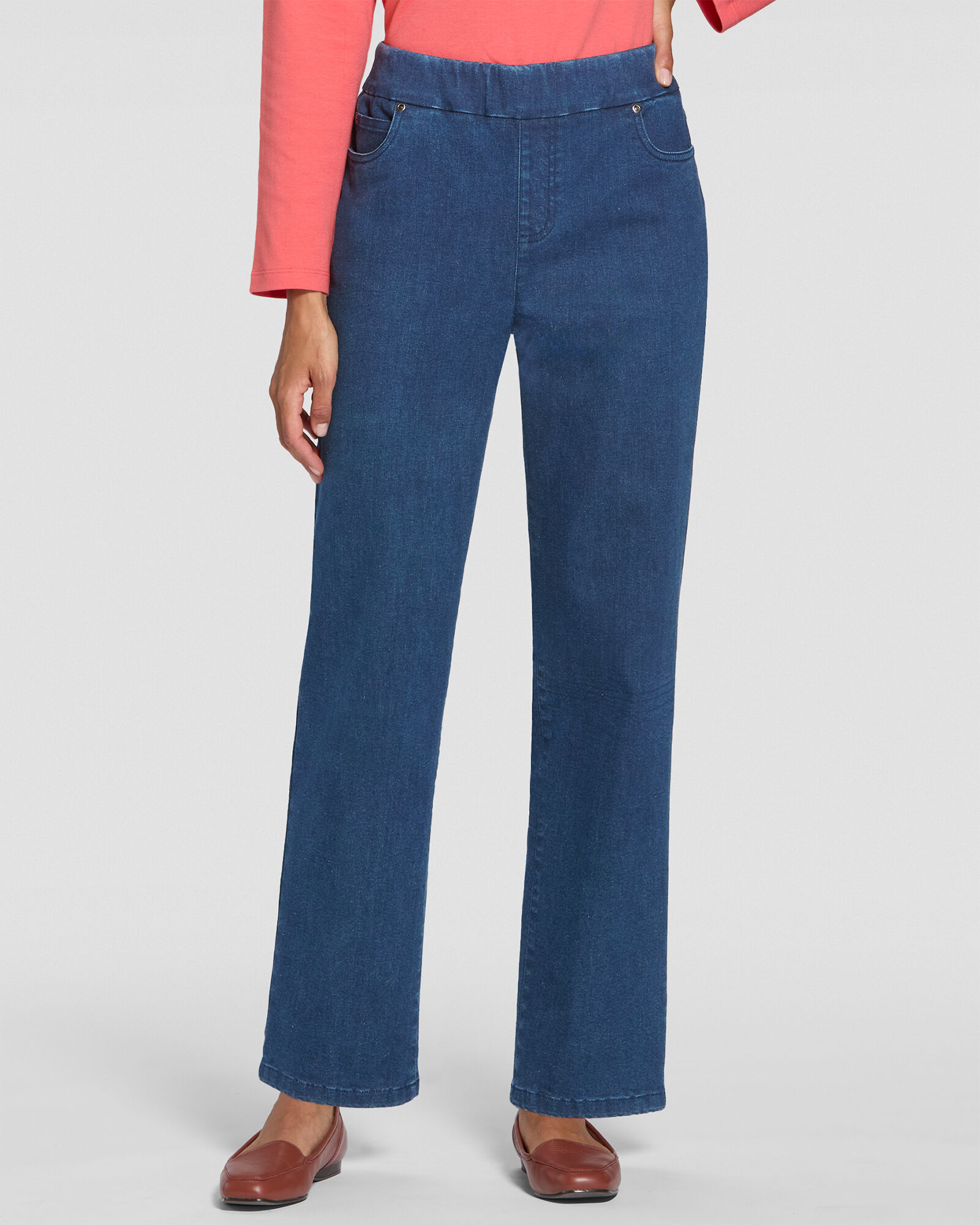 DreamFlex Denim Easy Pull On Relaxed Straight Leg Jeans Appleseed s
