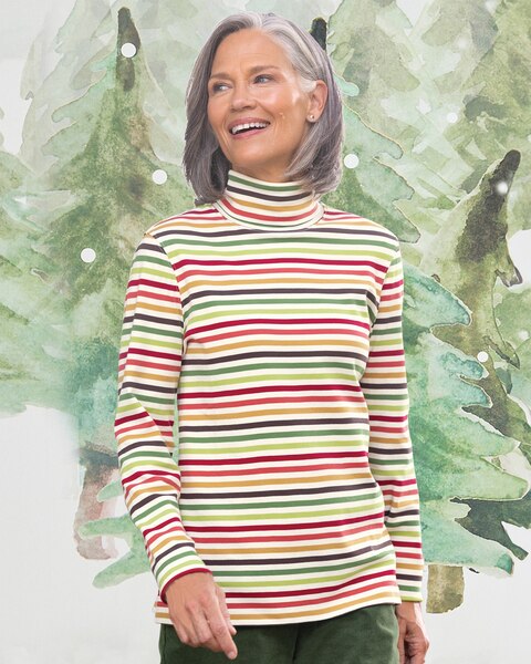 Essential Cotton Long-Sleeve Striped Turtleneck