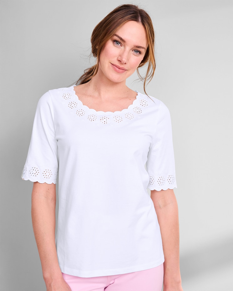 Prima Cotton™ Scalloped Eyelet Tee  image number 1
