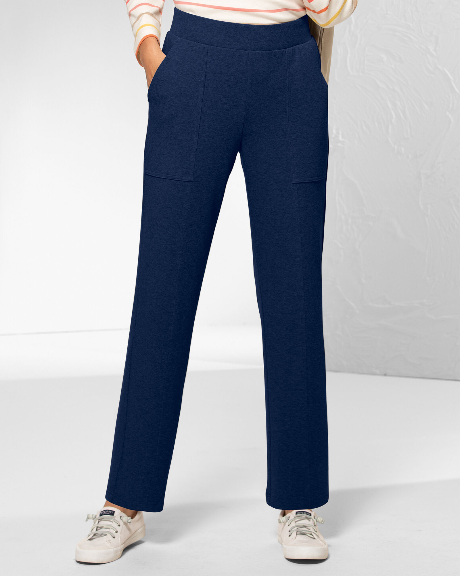 Appleseed's Women's Everyday Knit Relaxed Straight-leg Pants in Classic Navy - Size Medium - 4-Pocket Design