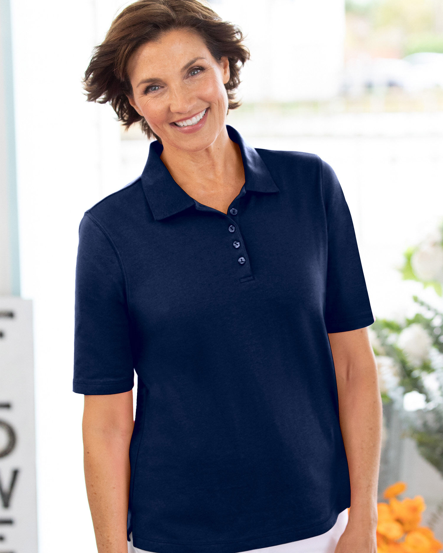 Women's polo shirts cheap with elbow length sleeves