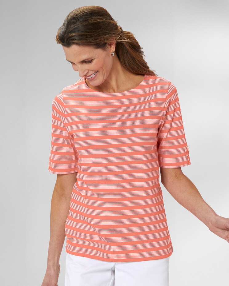 Essential Cotton Stripe Elbow-Sleeve Tee image number 1