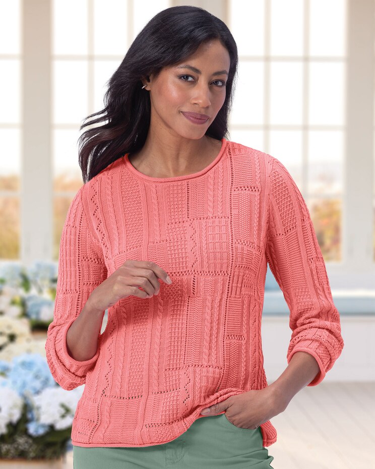 Mixed-Stitched Cotton Roll-Neck Sweater image number 1