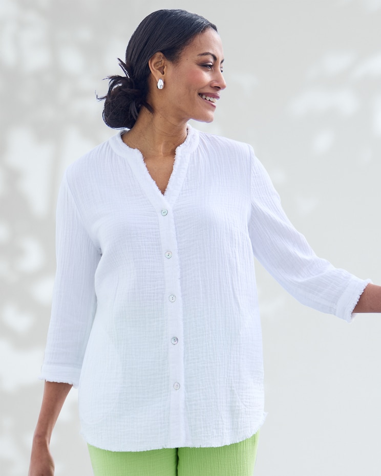 Nantucket Cotton Fringed Button-Front Tunic image number 1