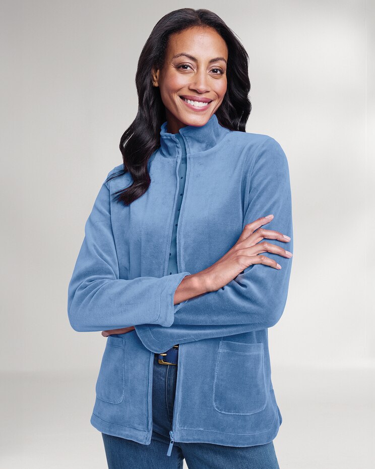 Velour Zip-Front Cardigan image number 1