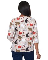 Alfred Dunner® Christmas Cats Three Quarter Sleeve Top thumbnail number 2