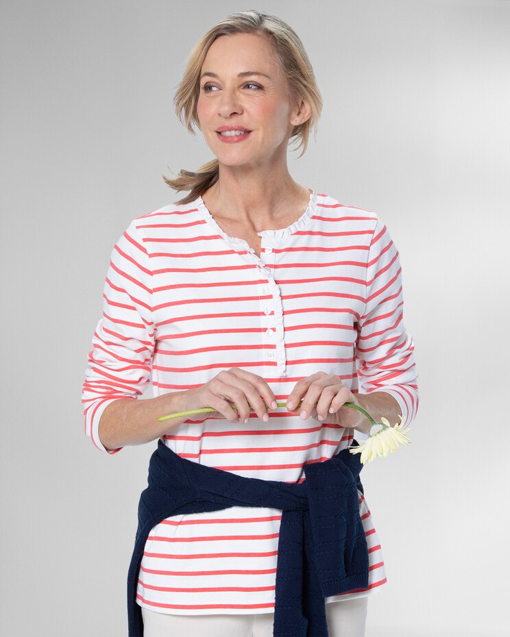 Striped Ruffle Henley Tee image number 1