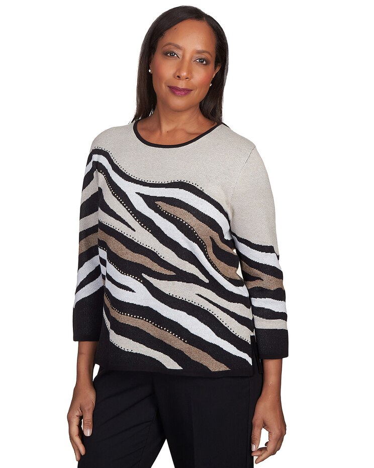 Alfred Dunner® Animal Jacquard Crew Neck Sweater image number 6