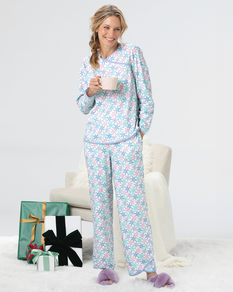 Snowflake-Print Faux-Wrap Pajamas
