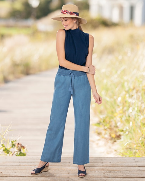 Tencel™/Cotton Smocked-Waist Pants