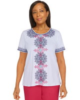 Alfred Dunner Happy Hour Medallion Center Embroidery Top thumbnail number 1