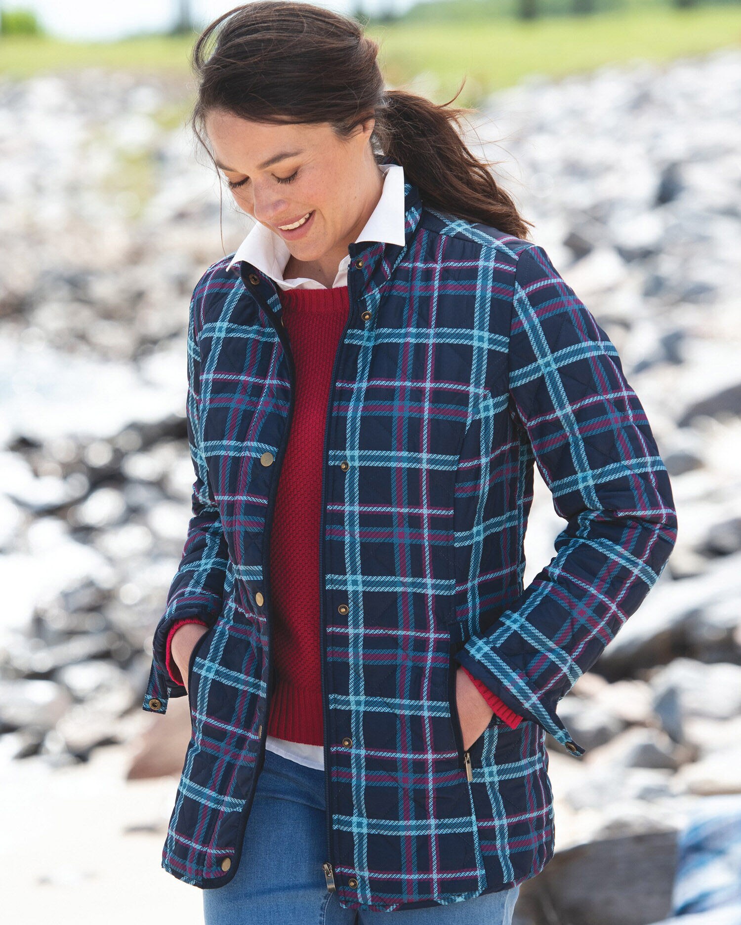 Womens quilted plaid best sale jacket