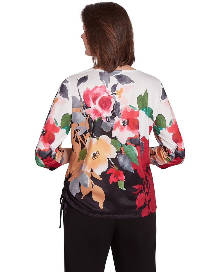 Alfred Dunner® Runway Ready Floral Crew Neck with Drawstring Hem Top image number 2