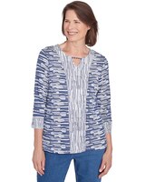 Alfred Dunner® Lake Victoria Split Neck Spliced Blue Top thumbnail number 1